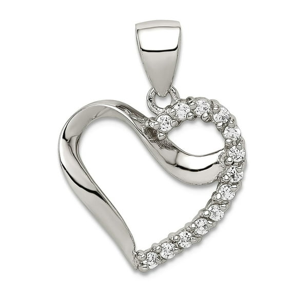 925 Sterling Silver Solid Polished Cubic Zirconia Love Heart Pendant Necklace 22x17mm Wide Pendant for Women