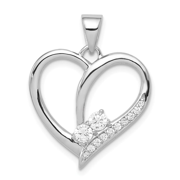 Sterling Silver Rhodium-plated CZ Heart Pendant QP4456