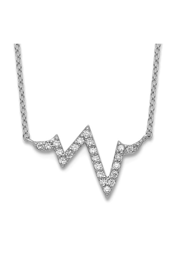 925 Sterling Silver Polished Spring-Ring Cubic Zirconia Fancy With 2inch Ext. Necklace 16 Inch 22mm Wide Pendant Necklac