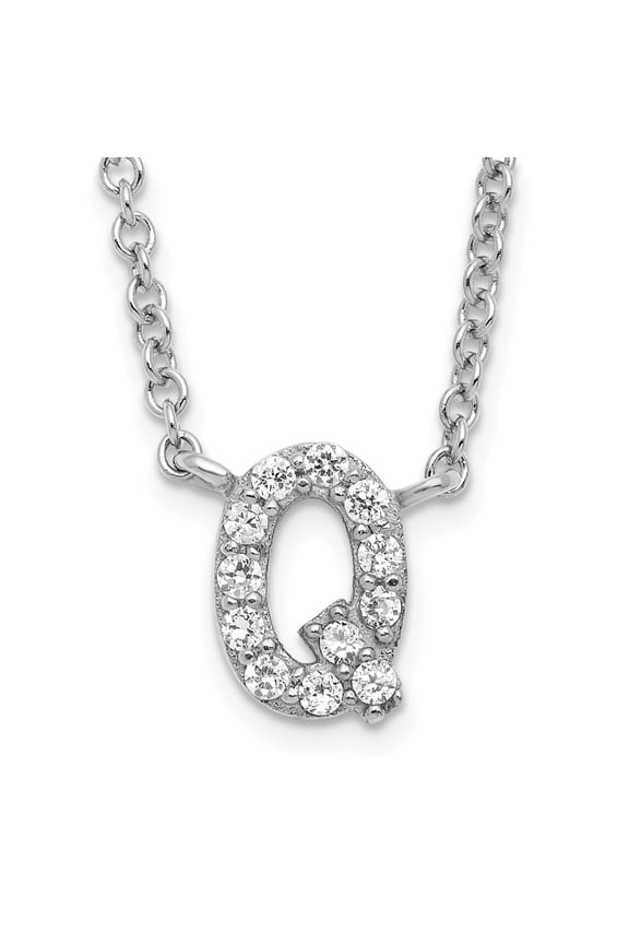Finest Gold Sterling Silver Rhodium-Plated CZ Initial Q 18 in. Necklace