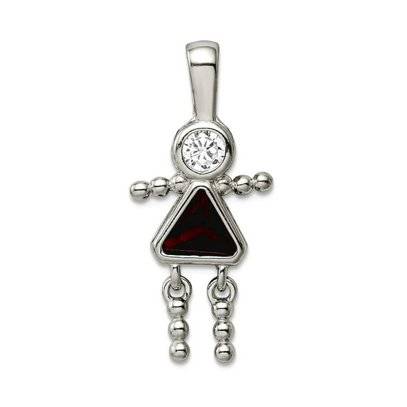925 Sterling Silver Polished Cubic Zirconia and January Glass Pendant Necklace 30x11mm Wide Pendant for Women