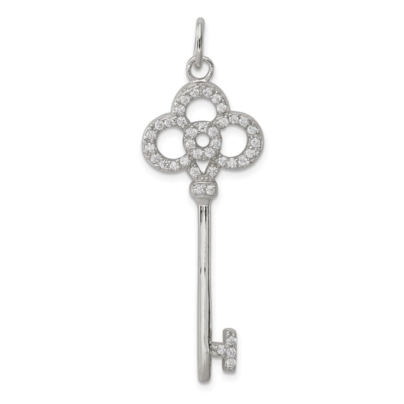 Sterling Silver Rhodium-plated CZ Key Pendant