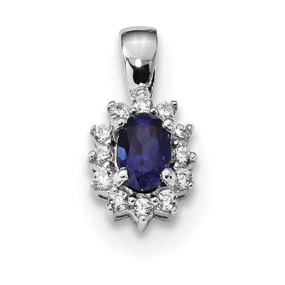 Sterling Silver Rhodium-plated CZ/Lab Cr Sapphire Pendant QP4806