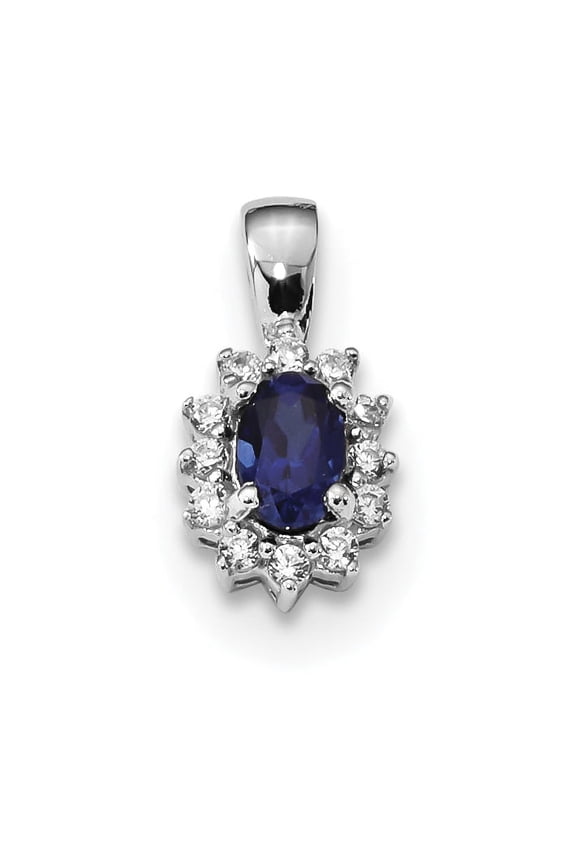 Sterling Silver Rhodium-plated CZ/Lab Cr Sapphire Pendant QP4806