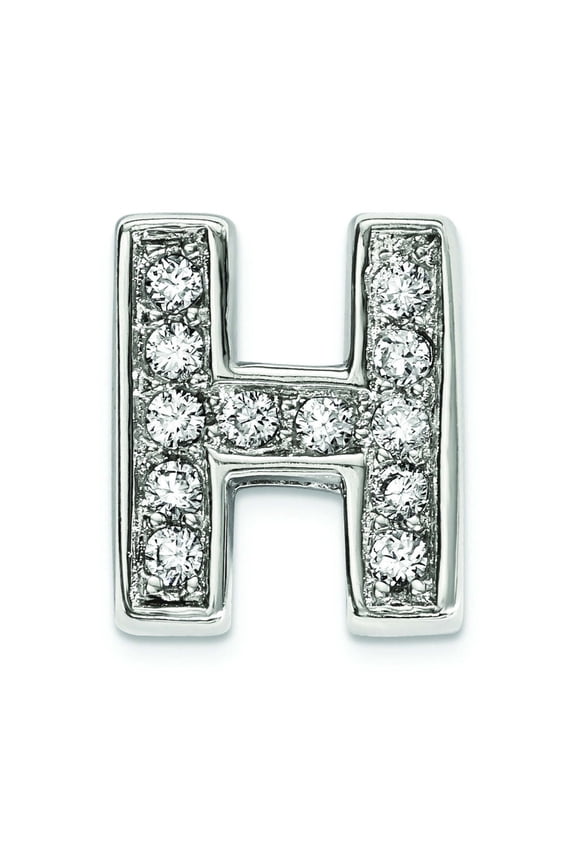Finest Gold Sterling Silver Rhodium-Plated CZ Letter H Initial Slide Charm