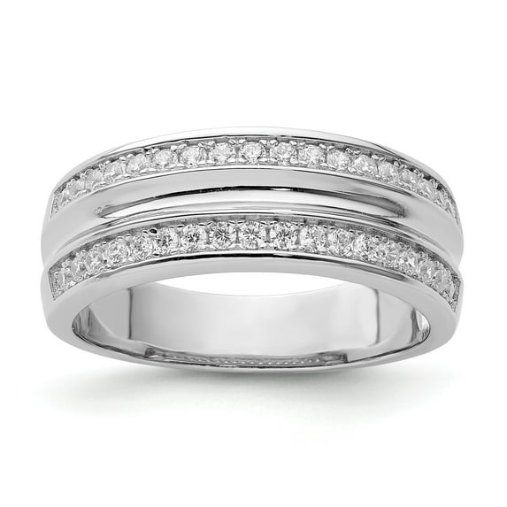 Sterling Silver Rhodium-plated & CZ Men's Ring - Size 10
