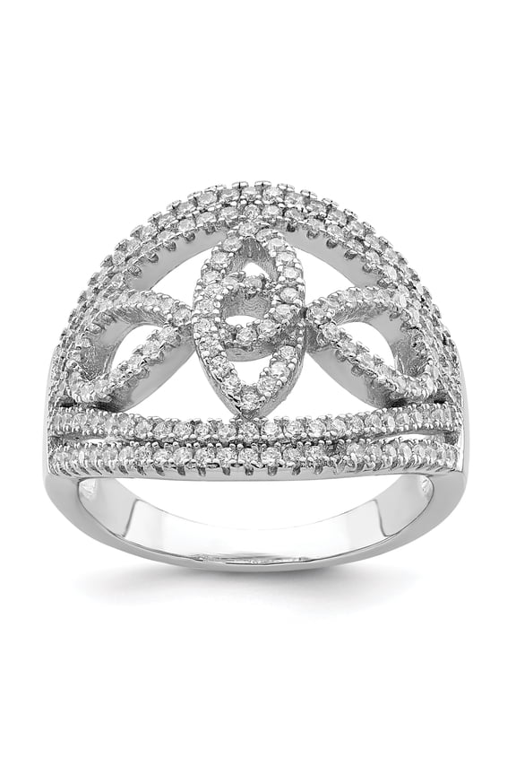 Sterling Silver Rhodium-plated CZ Micro Pave Fancy Ring QR6918