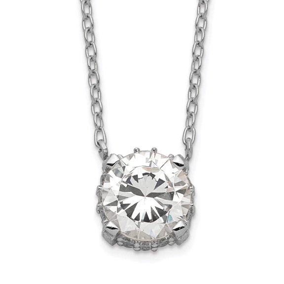 Sterling Silver Rhodium-plated CZ Necklace (Weight: 1.88 Grams, Length: 18 Inches)