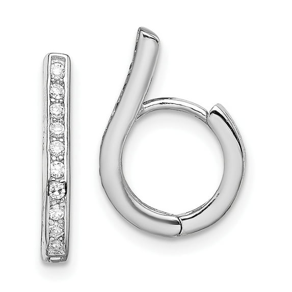 Sterling Silver Rhodium-plated CZ Oval Hinged Hoop Earrings