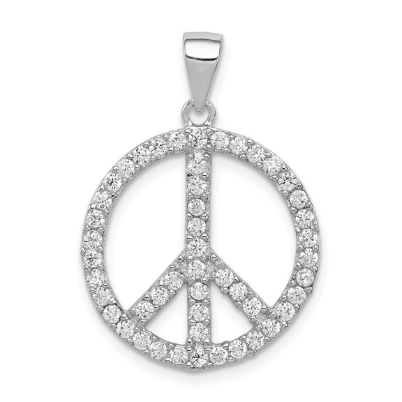 925 Sterling Silver Polished Cubic Zirconia Peace Symbol Pendant Necklace 27x20mm Wide Pendant for Women