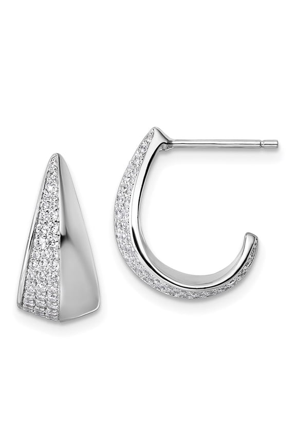 Sterling Silver Rhodium-plated CZ Polished J-Hoop Post Earrings