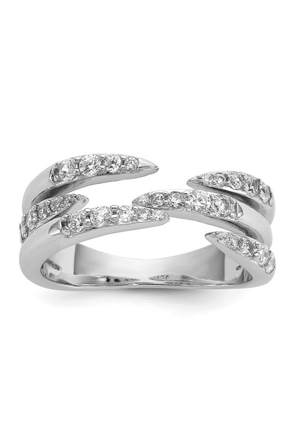 Sterling Silver Rhodium-plated CZ Polished Multi-Row Size 7 Ring