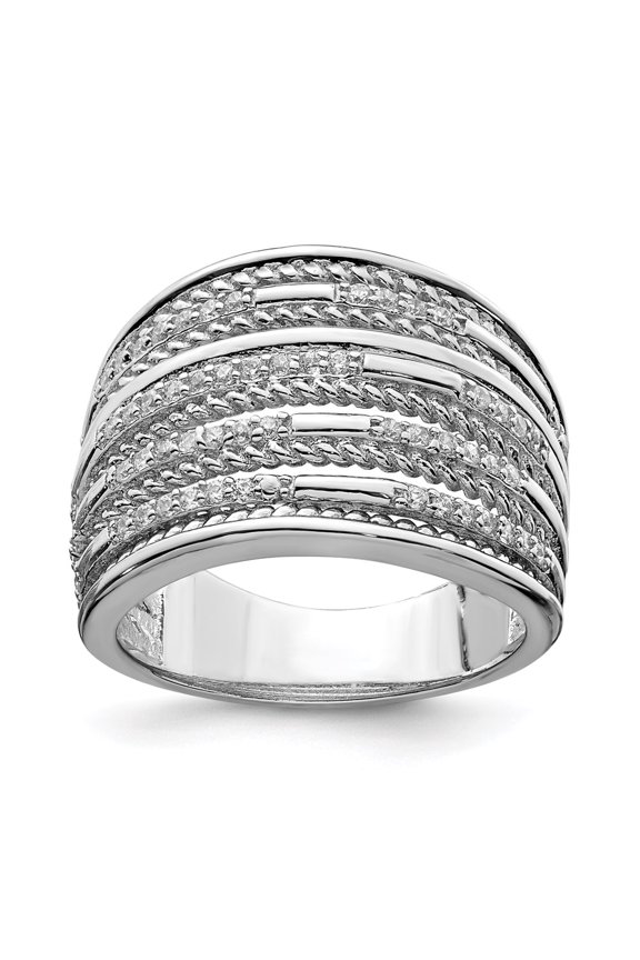 Sterling Silver Rhodium-plated CZ Rope Multi Row Ring