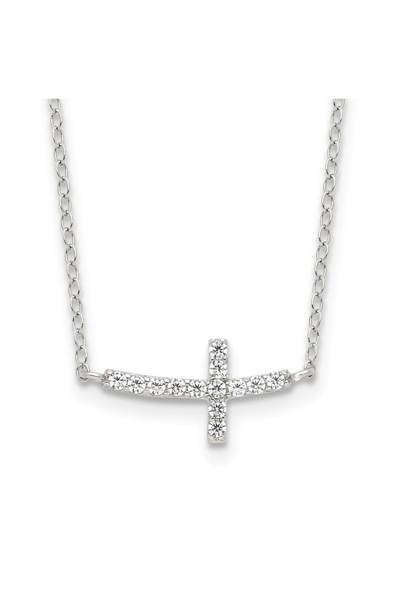 Sideways Crosses Sterling Silver Rhodium-plated CZ Sideways Cross w/2in Ext Necklace
