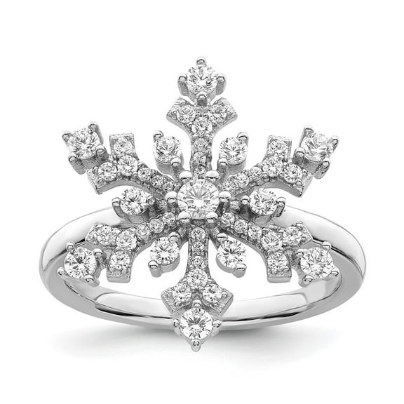 Finest Gold Sterling Silver Rhodium-Plated CZ Snowflake Ring - Size 8