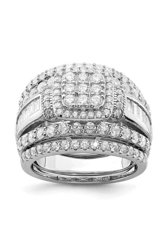 Sterling Silver Rhodium-plated CZ Square Cut 3 Piece Set Ring QR6930