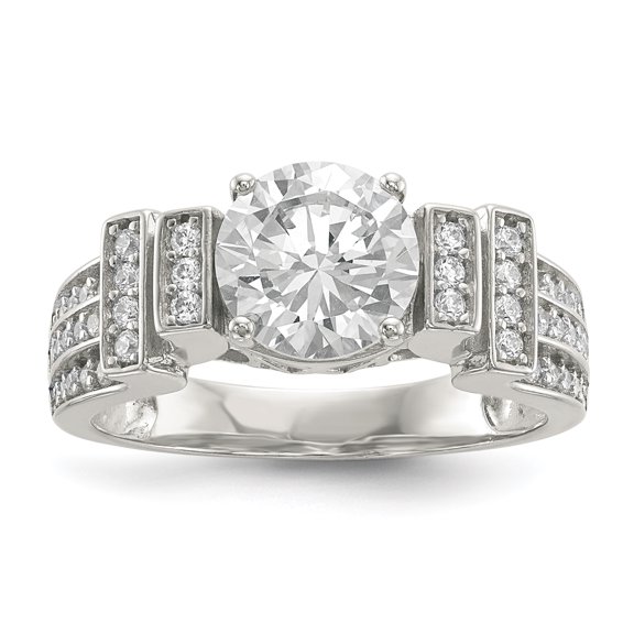 Sterling Silver Rhodium-plated CZ Tiered Pav� Ring QR6636