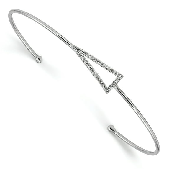 Sterling Silver Rhodium-plated CZ Triangle Cuff Bangle QB1189