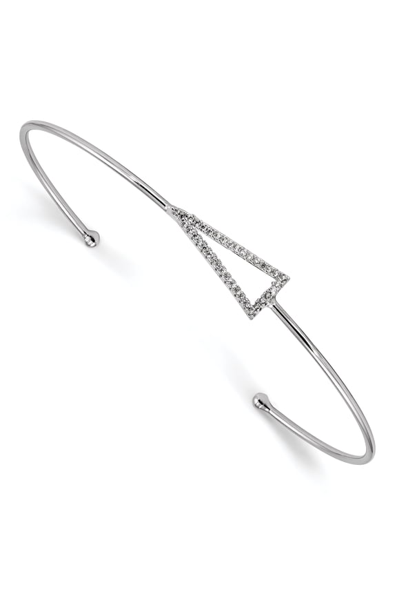 Sterling Silver Rhodium-plated CZ Triangle Cuff Bangle QB1189
