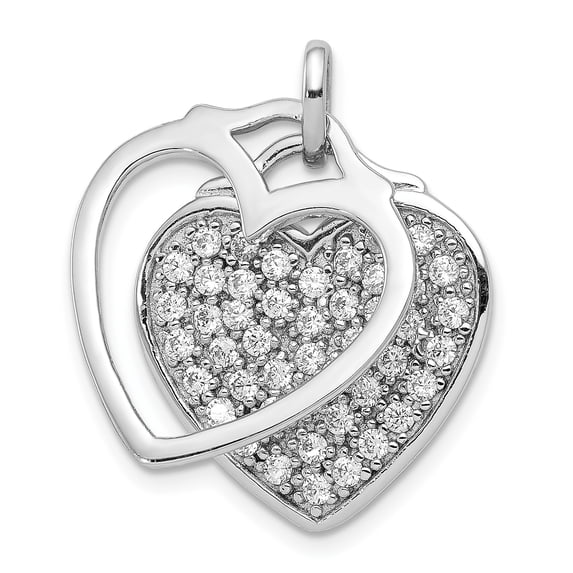 Sterling Silver Rhodium-plated CZ Two Piece Heart Pendant QP4925