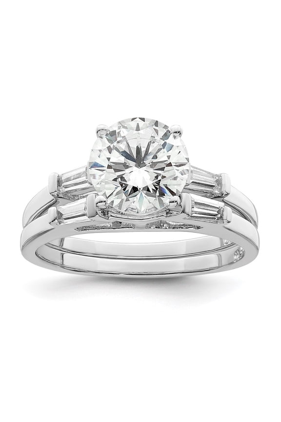 Sterling Silver Rhodium-plated CZ Two Piece Wedding Set Rings