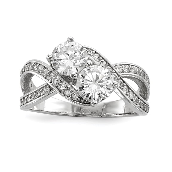 Sterling Silver Rhodium-plated CZ Two Stone Polished Ring QR6713