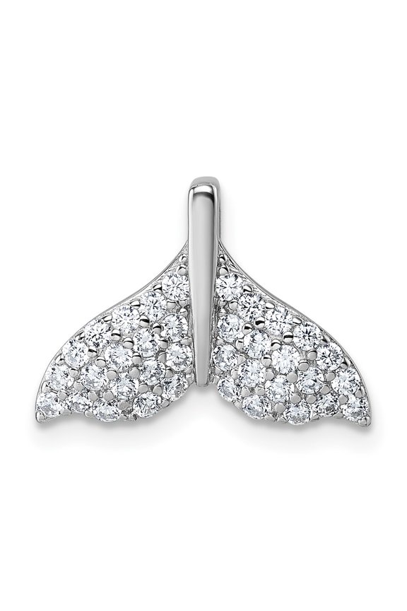 Sterling Silver Rhodium-plated CZ Whale Tail Pendant