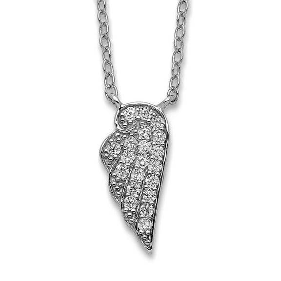 925 Sterling Silver Polished Spring-Ring Cubic Zirconia Wing Necklace 18 Inch Pendant Necklace for Women