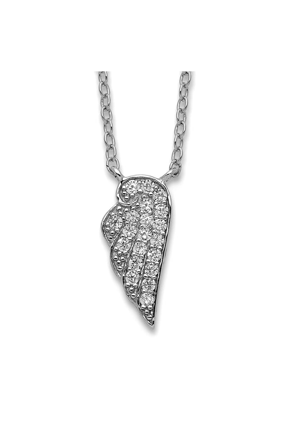 925 Sterling Silver Polished Spring-Ring Cubic Zirconia Wing Necklace 18 Inch Pendant Necklace for Women