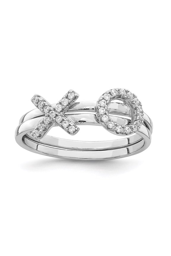 Sterling Silver Rhodium-plated CZ X & O 2-Ring Set