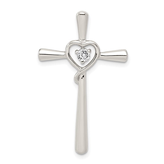 FJC Finejewelers Sterling Silver Cubic Zirconia In Heart Cross Pendant Necklace - Chain Included