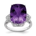 thumbnail image 1 of Sterling Silver Rhodium-plated Checker-Cut Amethyst & Diamond Ring, 1 of 5