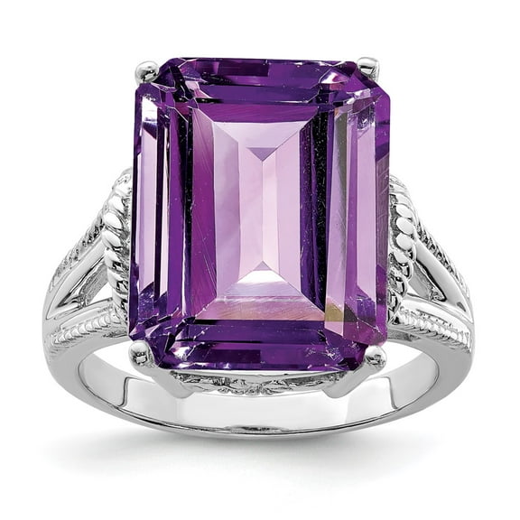 Sterling Silver Rhodium-plated Checker-Cut Amethyst Ring QR2953AM
