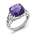 thumbnail image 1 of Sterling Silver Rhodium-plated Checker-Cut Amethyst Ring, 1 of 2