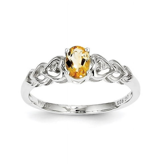 Sterling Silver Rhodium-plated Citrine & Diam. Ring