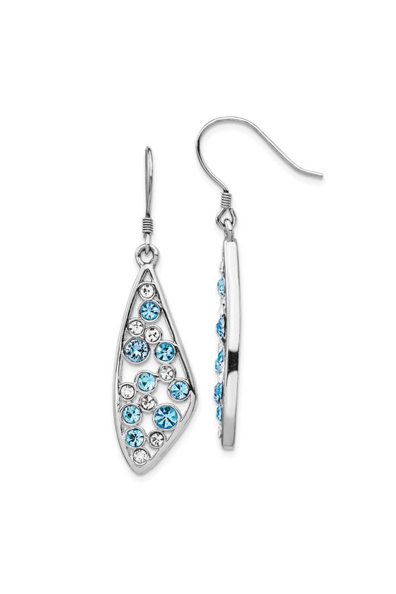 Sterling Silver Rhodium-plated Clear & Blue Crystal Wing Dangle Earrings