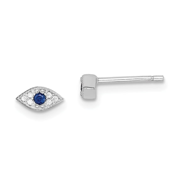 Sterling Silver Rhodium-plated Clear & Blue Cubic Zirconia Eye Post Earrings