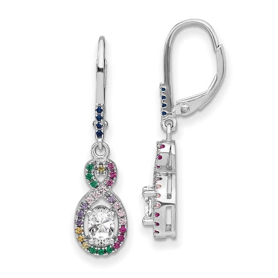 Sterling Silver Rhodium-plated Colorful CZ Infinity Dangle Leverback Earrings