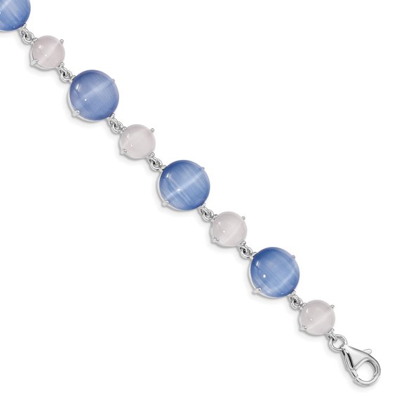 Sterling Silver Rhodium-plated Created Blue Cat's Eye with 1in Extender Bracelet