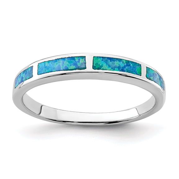 Sterling Silver Rhodium-plated Created Blue Opal Inlay Band Ring Size 7