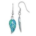 thumbnail image 1 of Sterling Silver Rhodium-plated Created Blue Opal Leaf Dangle Earrings, 1 of 3
