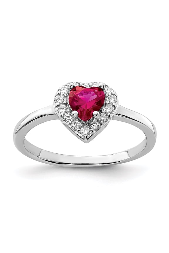 Sterling Silver Rhodium-plated Created Corundum & CZ Heart Ring QR7025