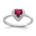 thumbnail image 1 of Sterling Silver Rhodium-plated Created Corundum & CZ Heart Ring, 1 of 4