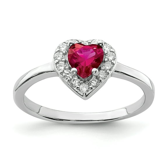 Sterling Silver Rhodium-plated Created Corundum & Cubic Zirconia Heart Ring Size 6