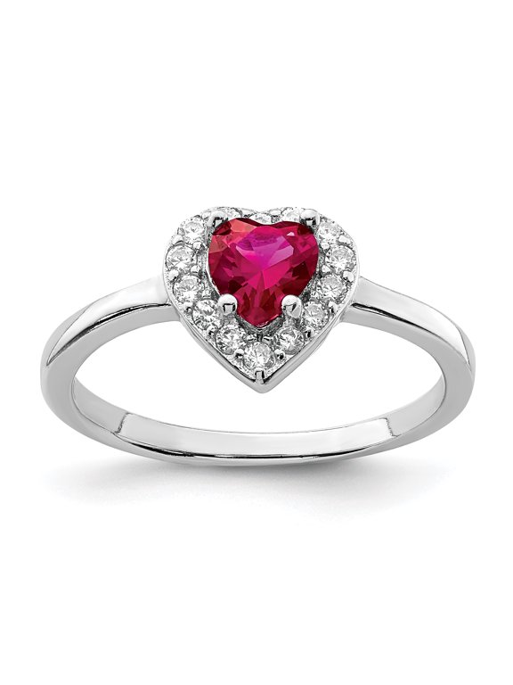 Sterling Silver Rhodium-plated Created Corundum & Cubic Zirconia Heart Ring Size 8