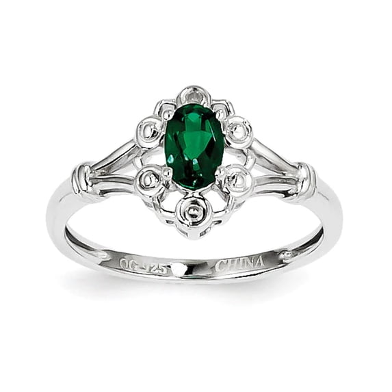 Sterling Silver Rhodium-plated Created Emerald & Diam. Ring QBR22MAY