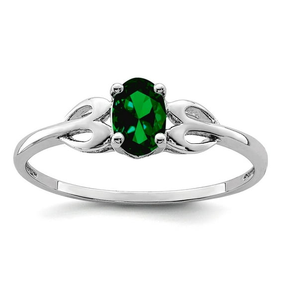 925 Sterling Silver Polished Created Emerald Ring Size 10 2mm Wide Ring for Women - .36 cwt
