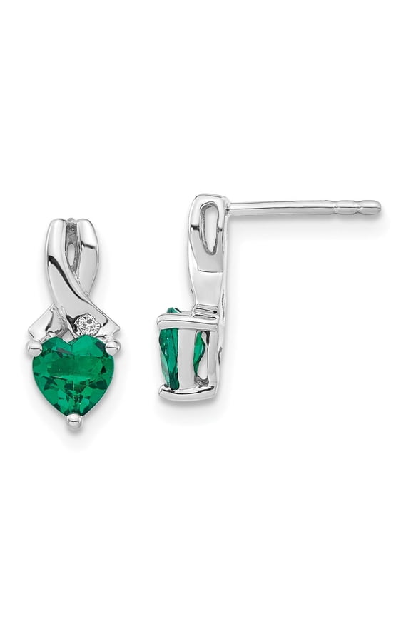 Sterling Silver Rhodium-plated Created Emerald and Diamond Earrings