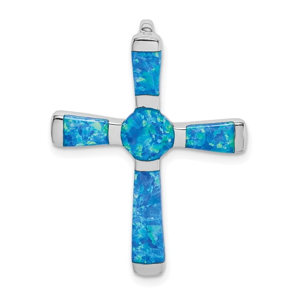 Sterling Silver Rhodium-plated Created Opal Cross Slide Pendant QP5140