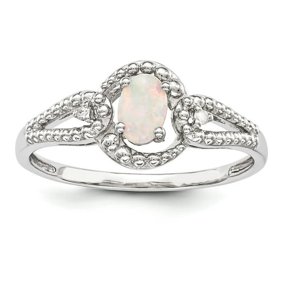 925 Sterling Silver Polished Simulated Opal and Diamond Ring Size 10 - Ring for Women